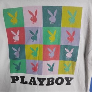 Playboy Graphic T-Shirt Large White Bunny Logo Multicolor Back Print Tee